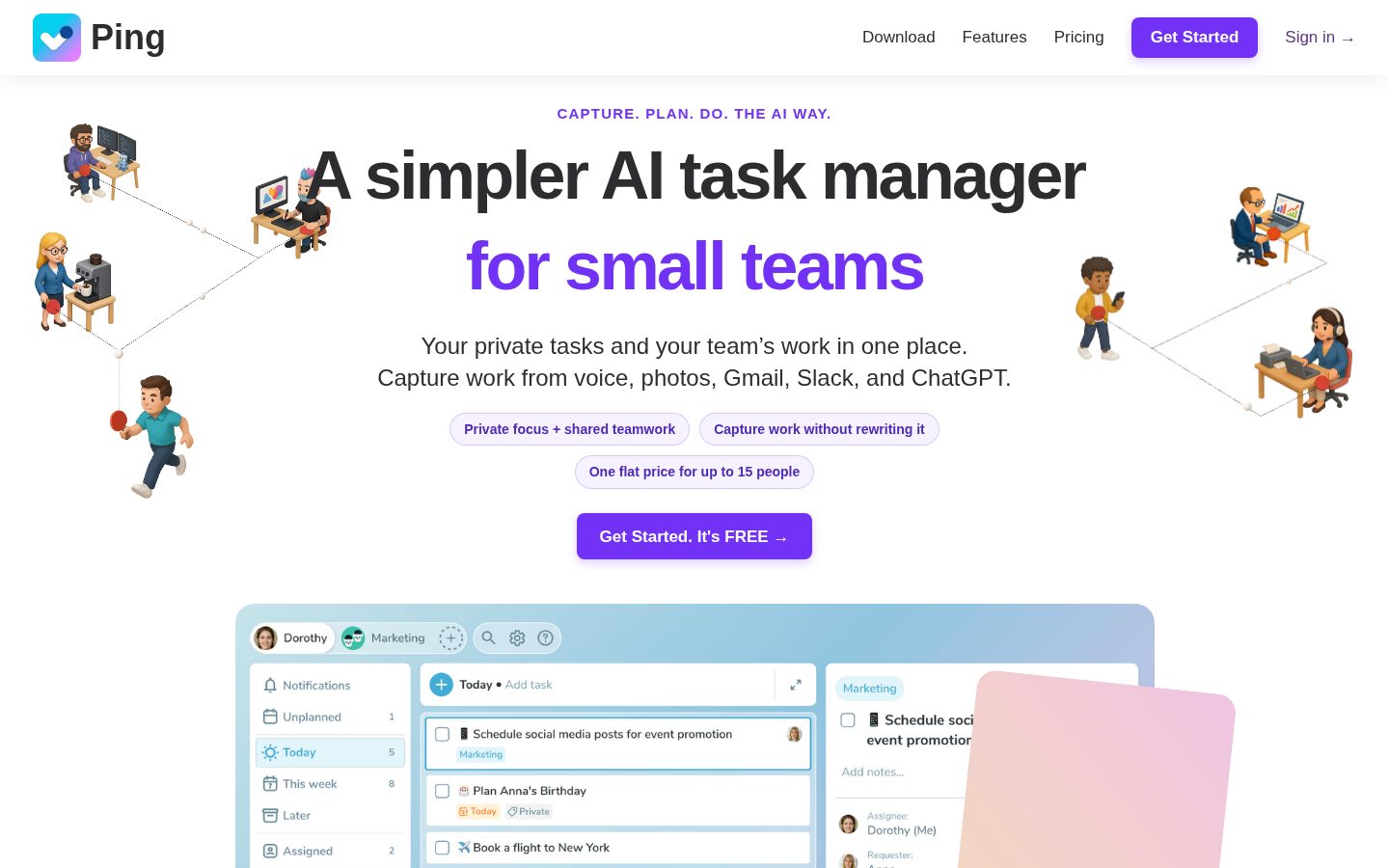 Ping AI Task List Homepage