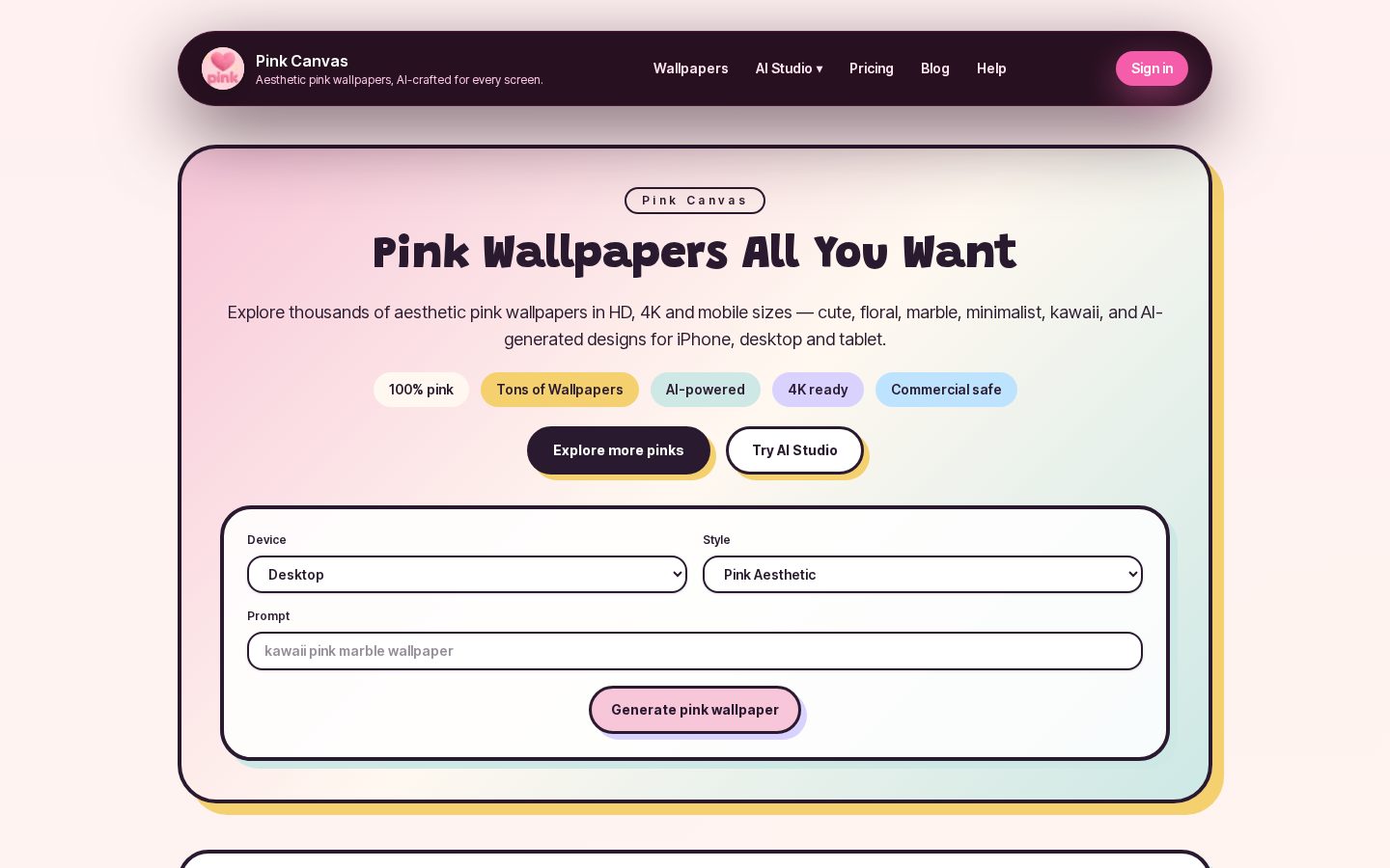 PinkCanvas Homepage
