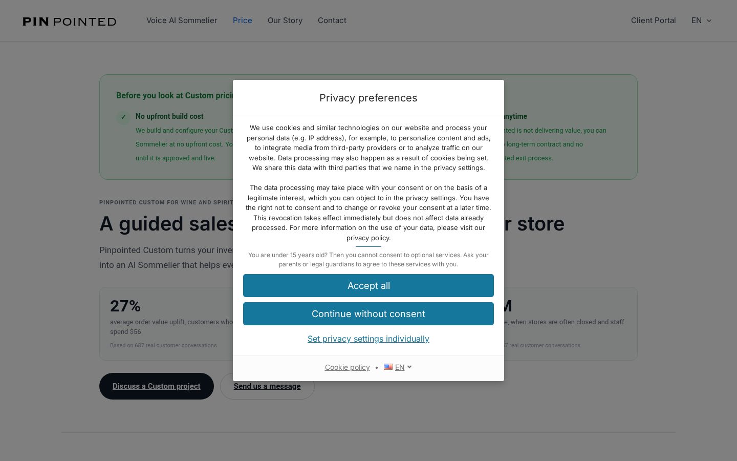 Pinpointed AI Sommelier Pricing