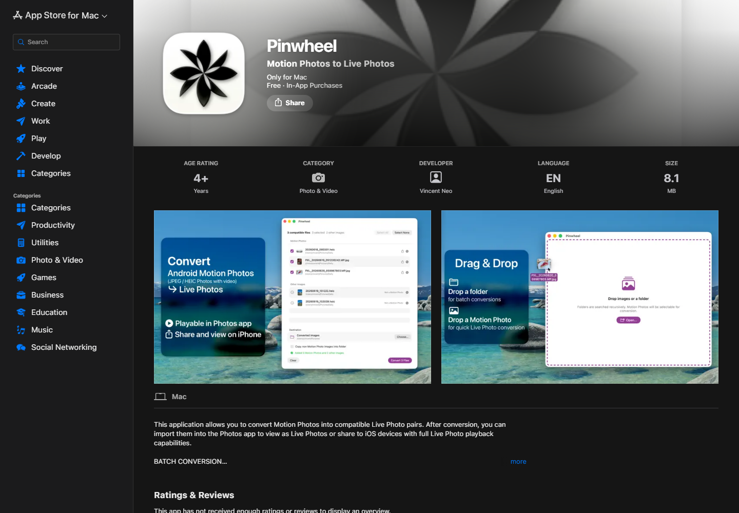 Pinwheel App homepage