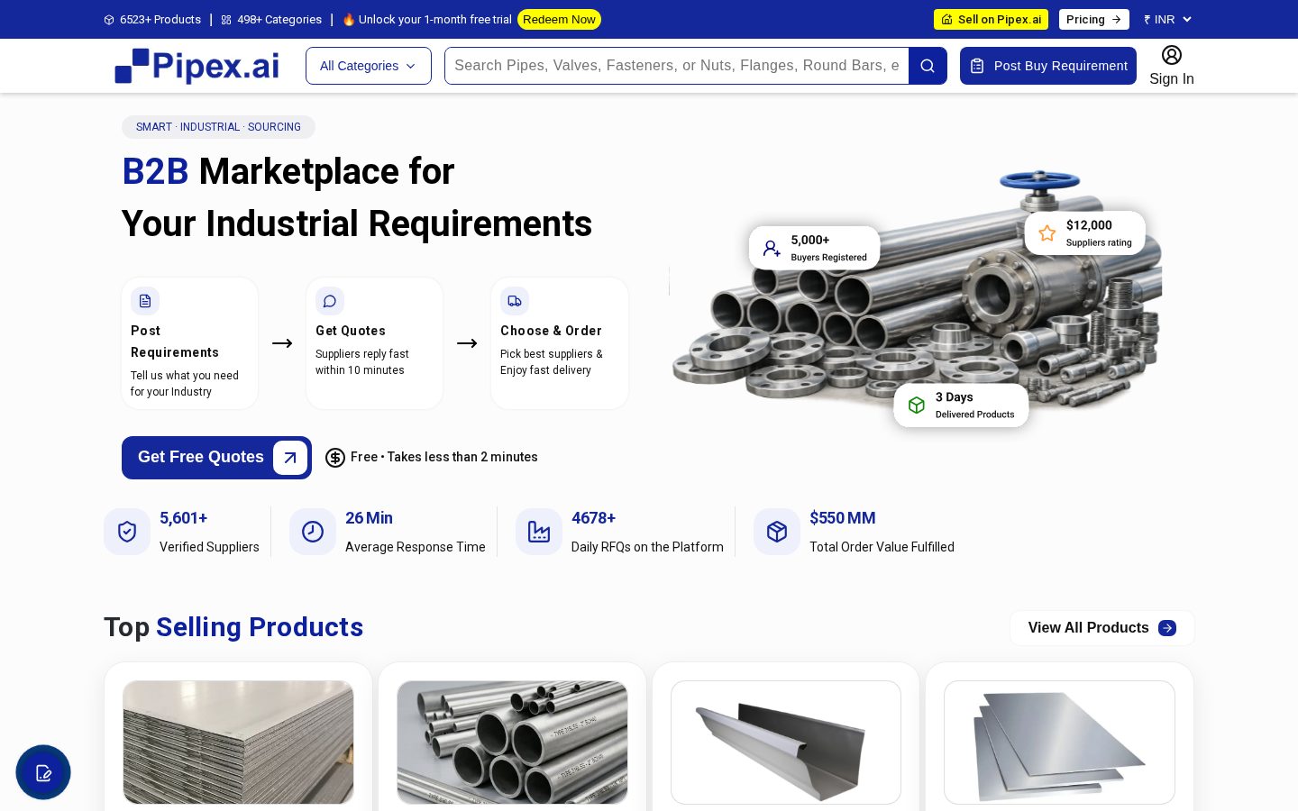Pipex.ai B2B Marketplace of Manufacturer Homepage