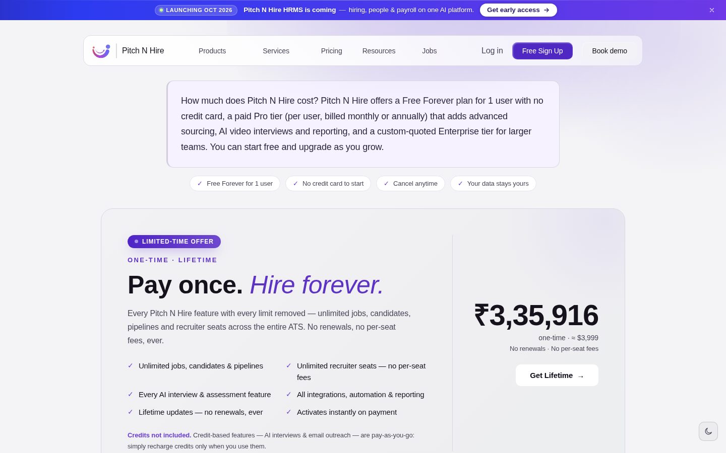 Pitch N Hire Pricing
