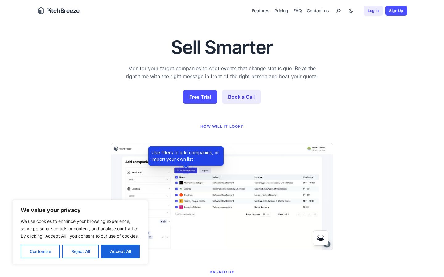 PitchBreeze Homepage