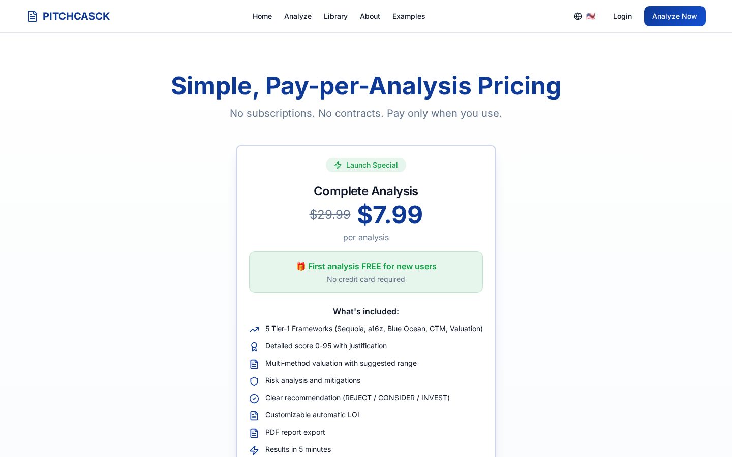 PITCHCASCK Pricing