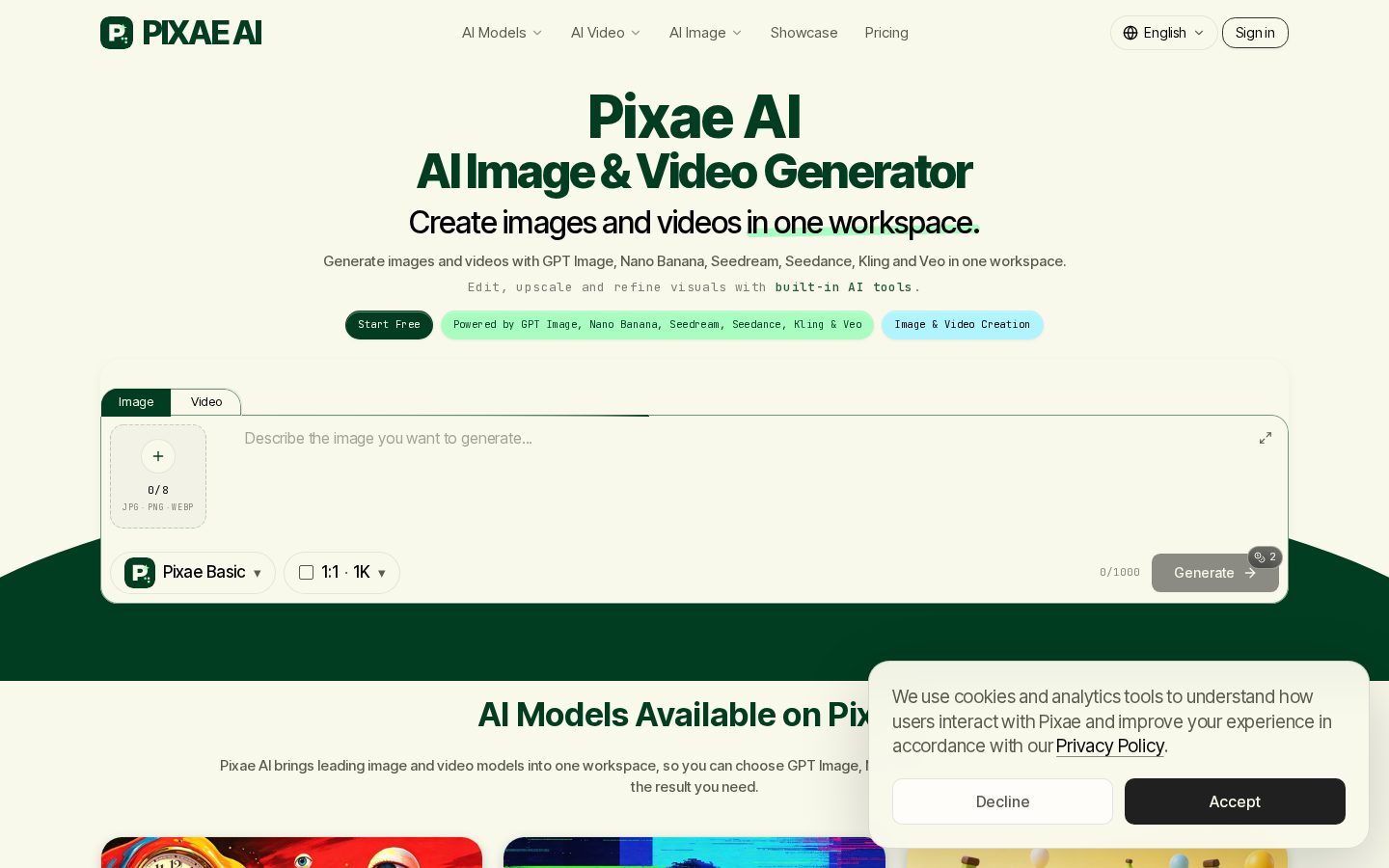 Pixae AI Homepage
