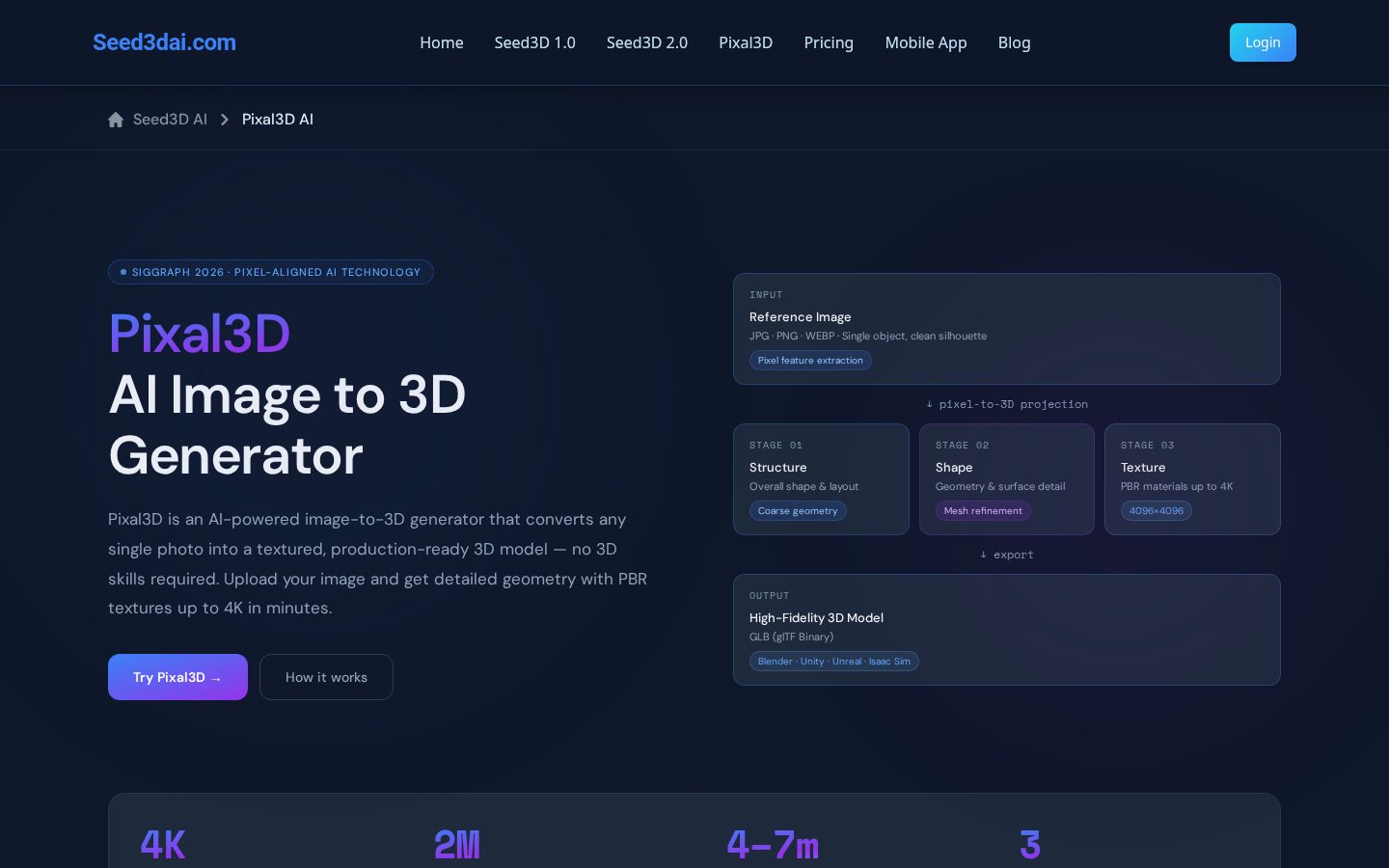Pixal3D AI Homepage