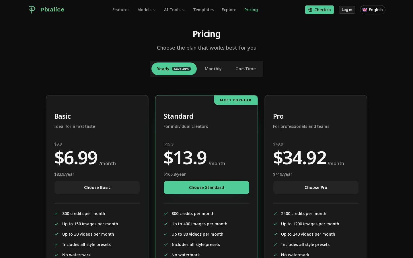 Pixalice Pricing