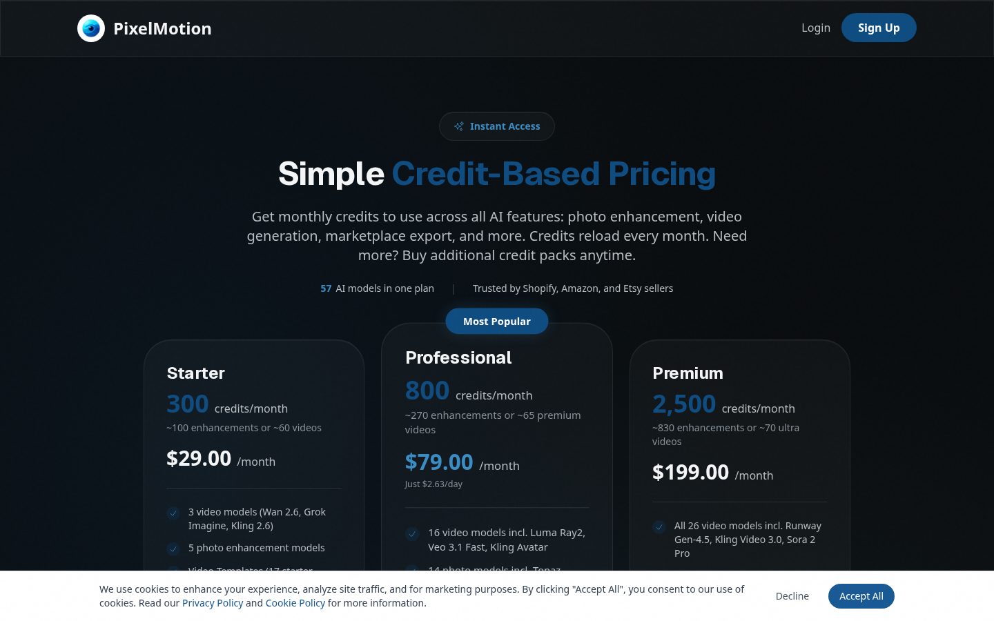 PixelMotion Pricing