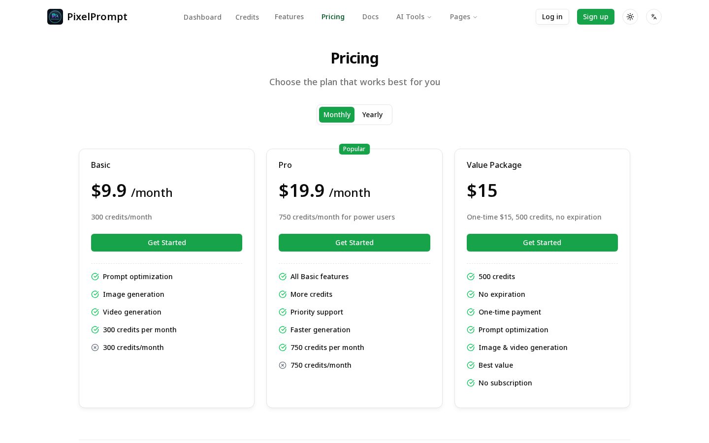 PixelPrompt Pricing