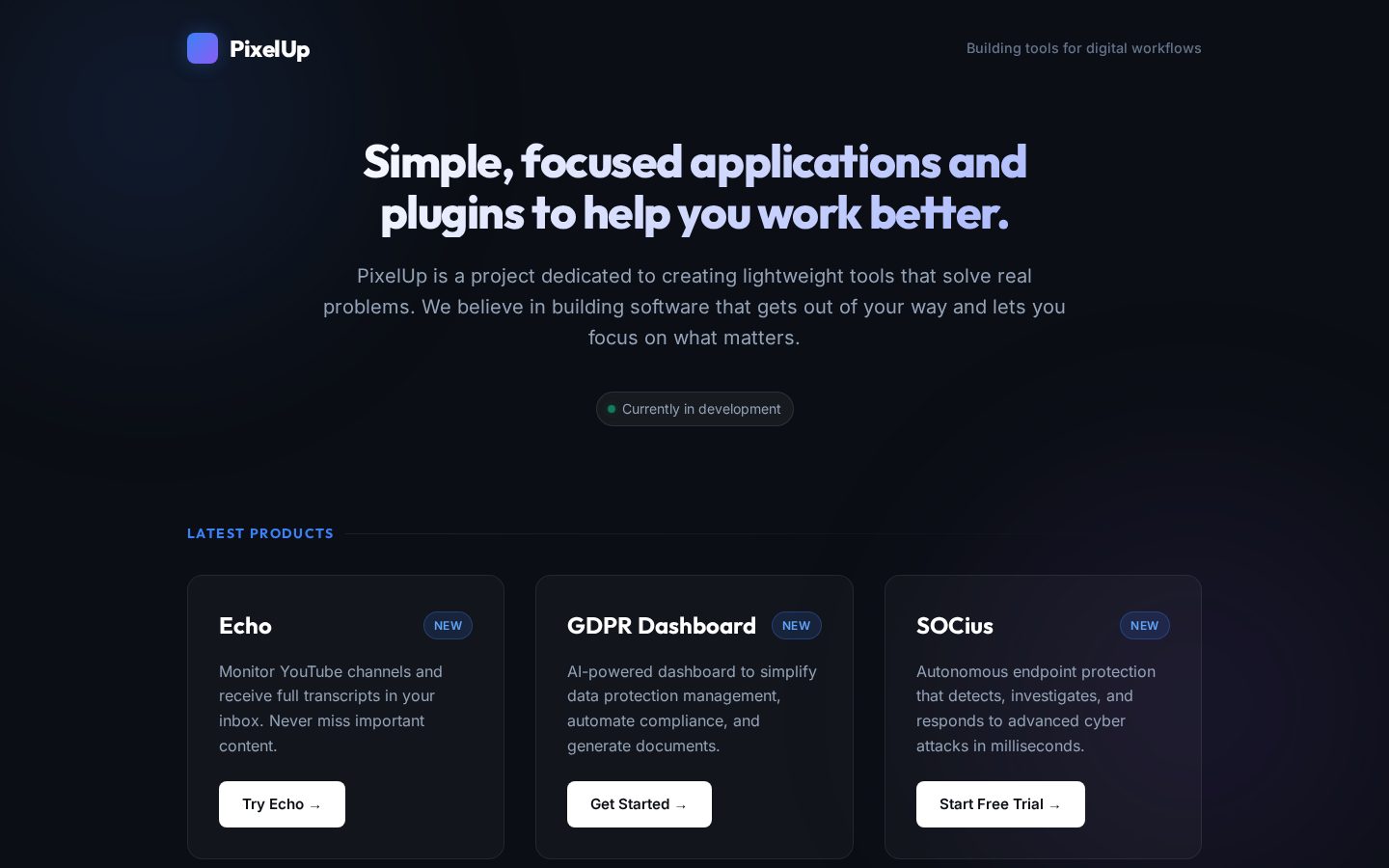 Pixelup Homepage