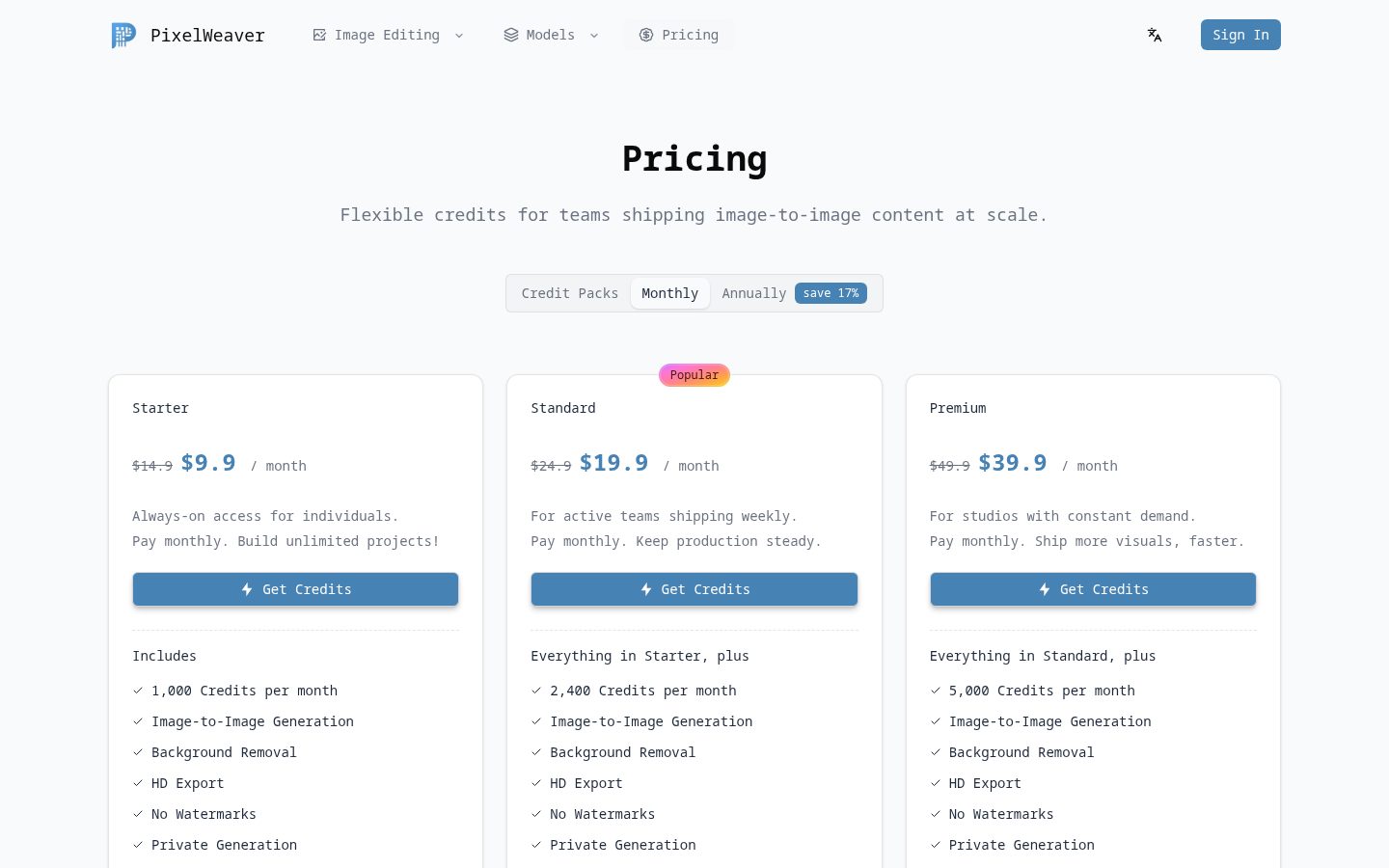 PixelWeaver Pricing