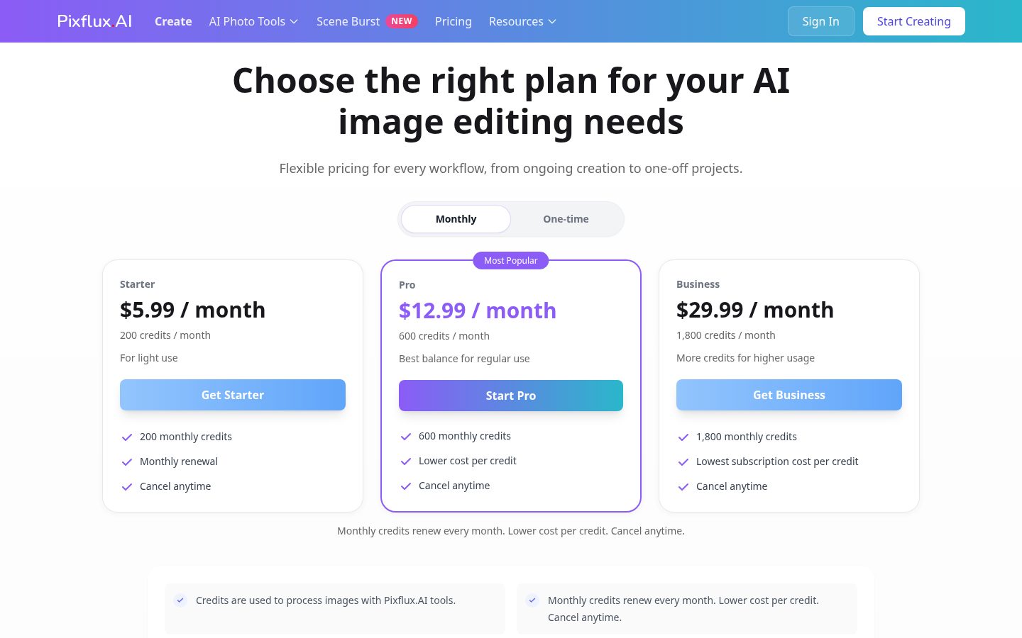 Pixflux.AI Pricing