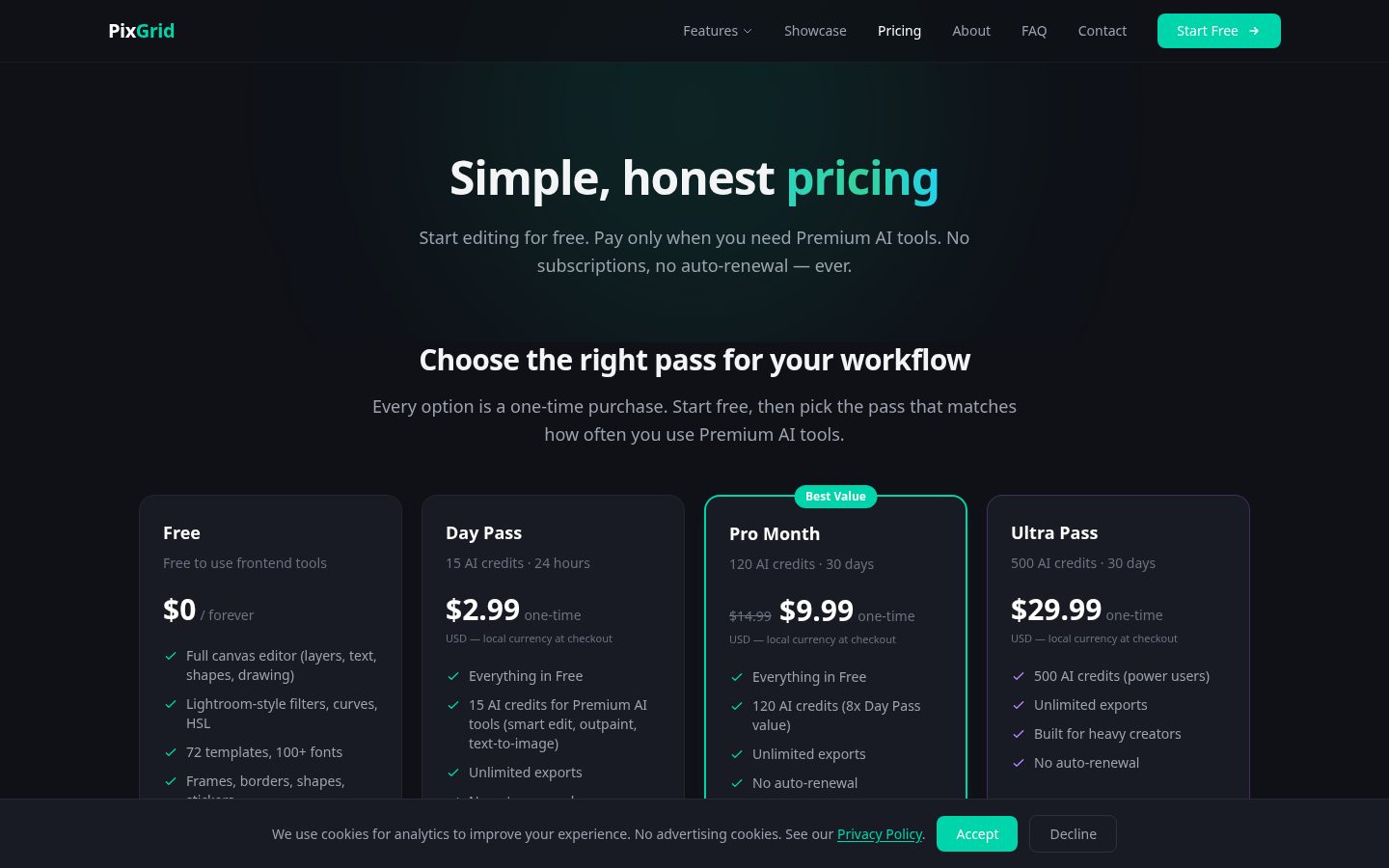 PixGrid Pricing