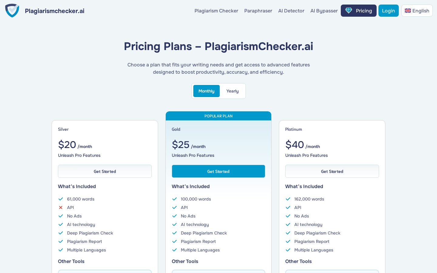 Plagiarism Checker Pricing