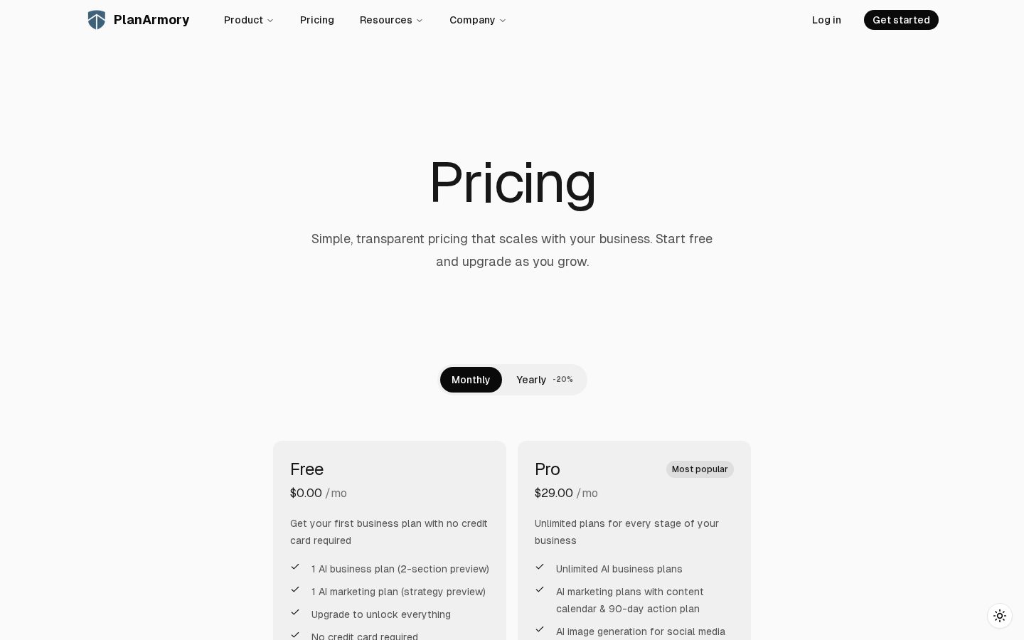 PlanArmory Pricing
