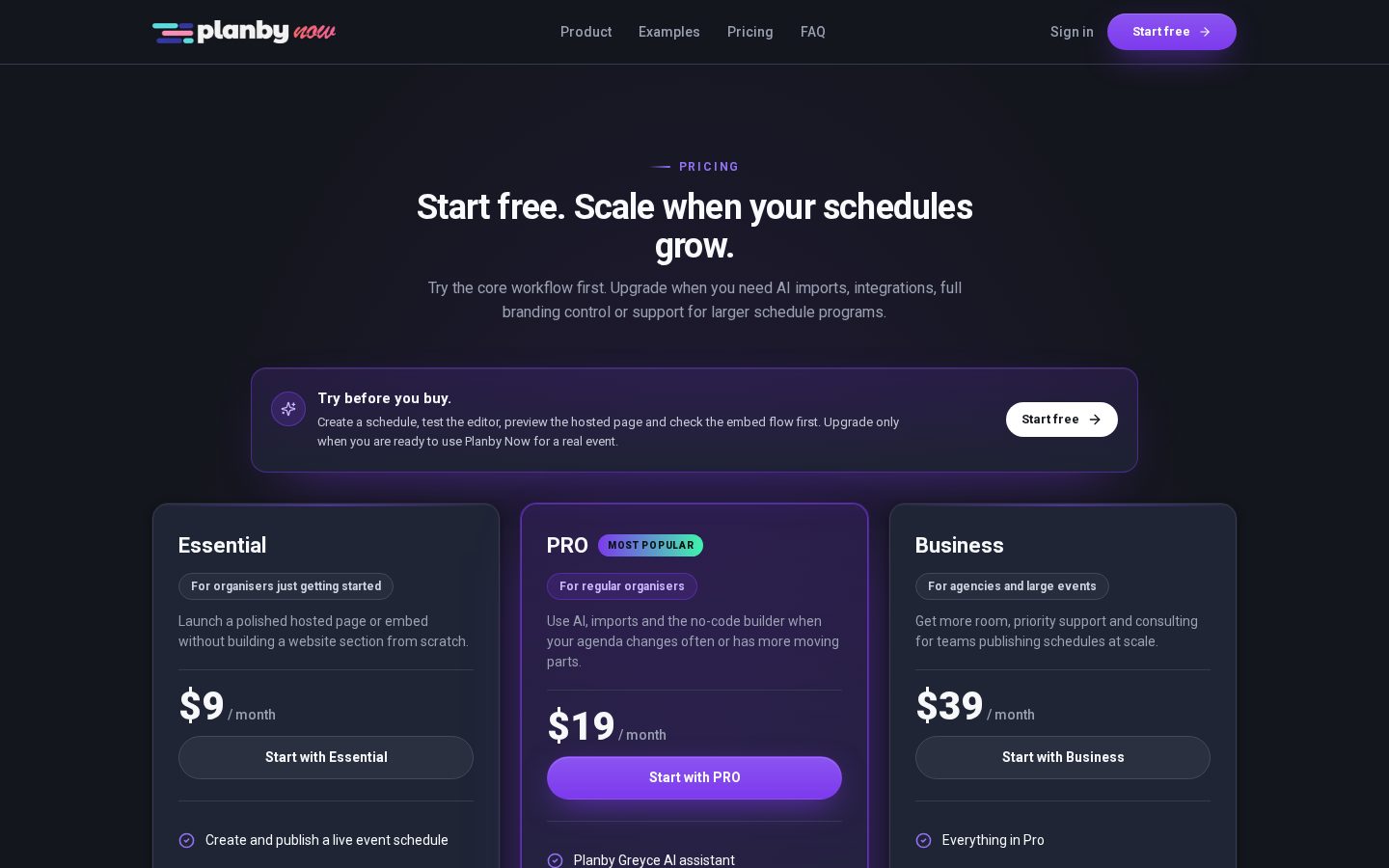 Planby Now Pricing