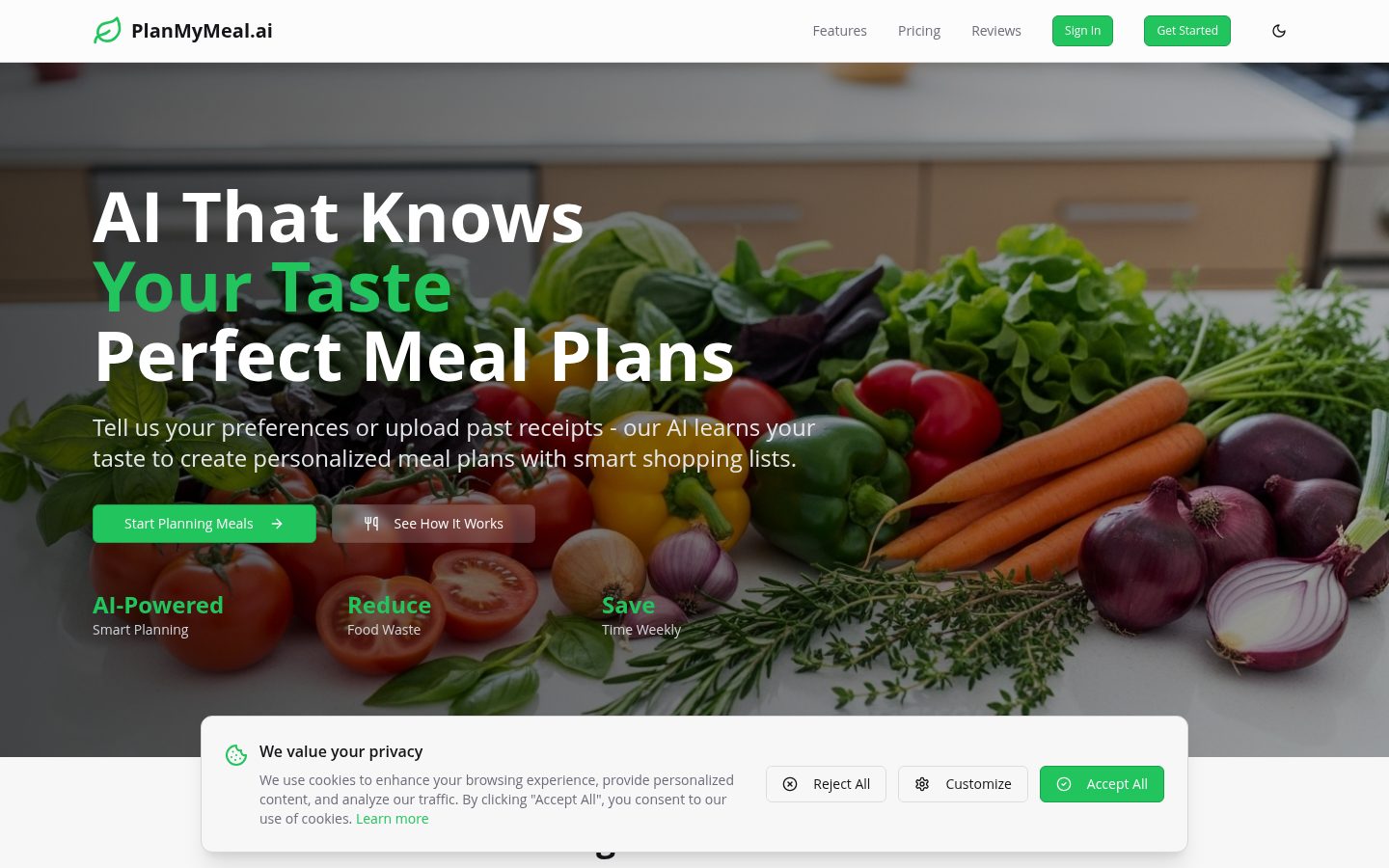 PlanMyMeal.ai Homepage
