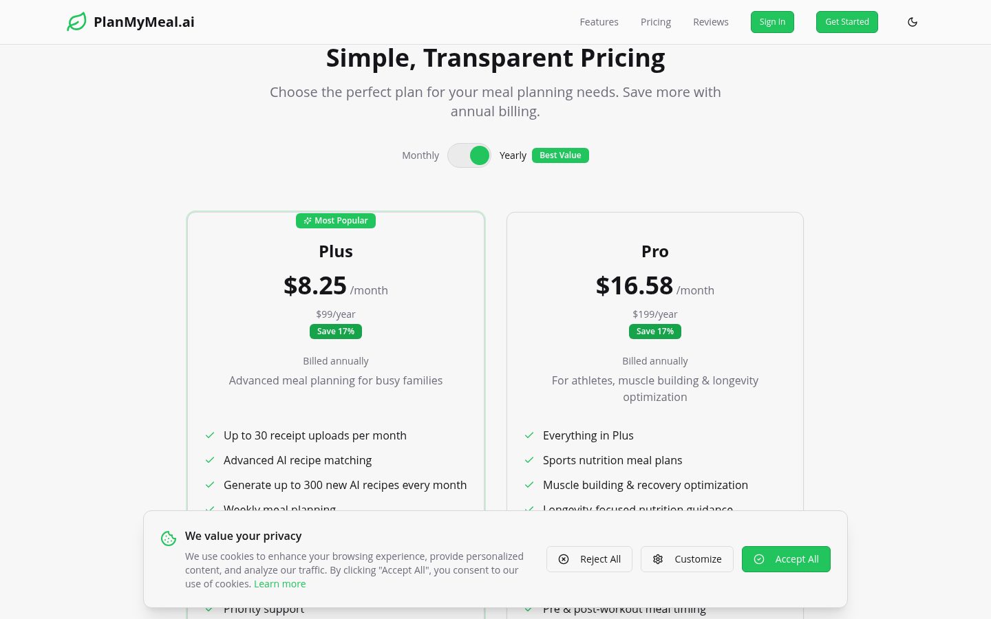 PlanMyMeal.ai Pricing