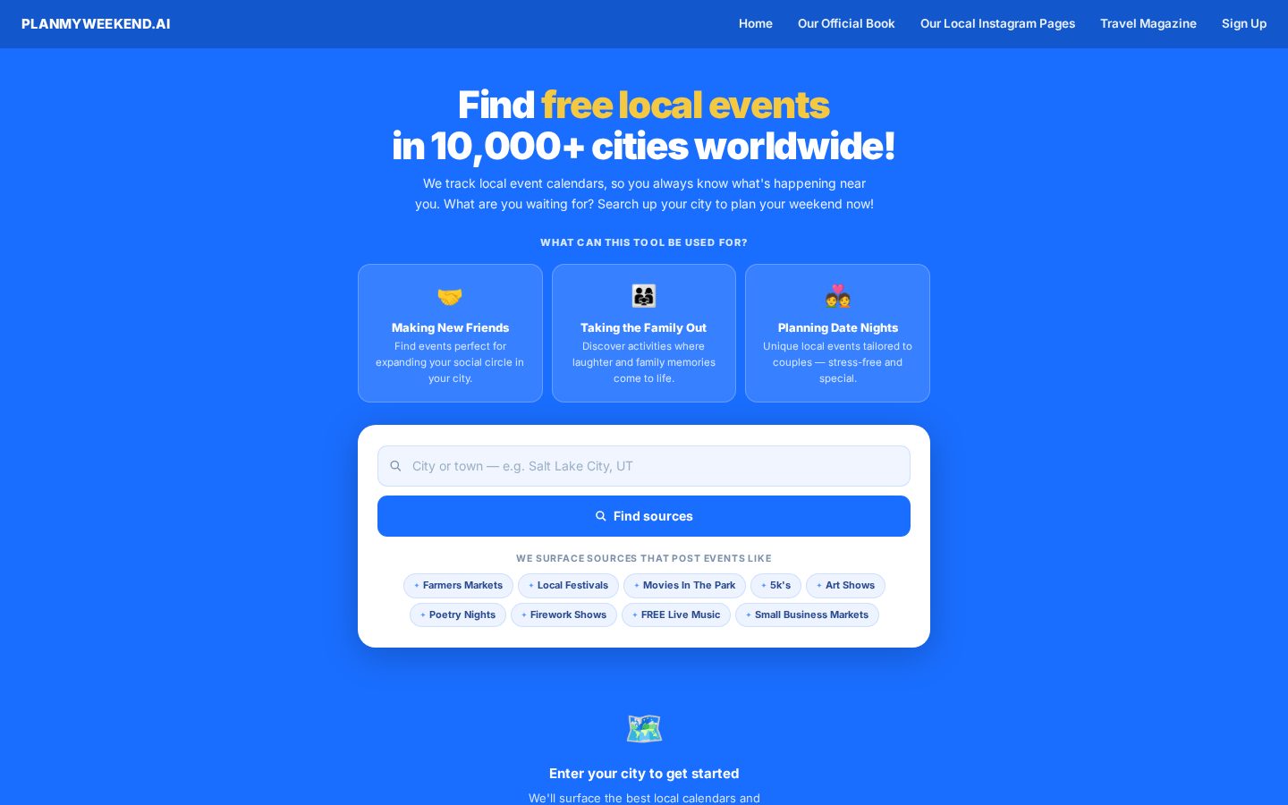 Planmyweekend.AI Homepage