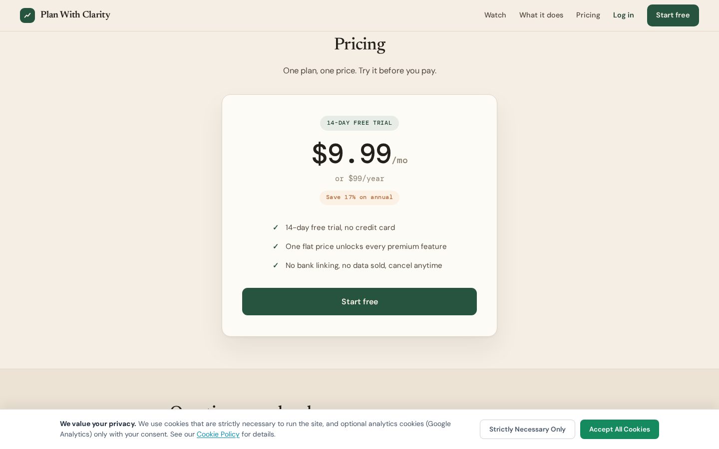 planwithclarity.app Pricing