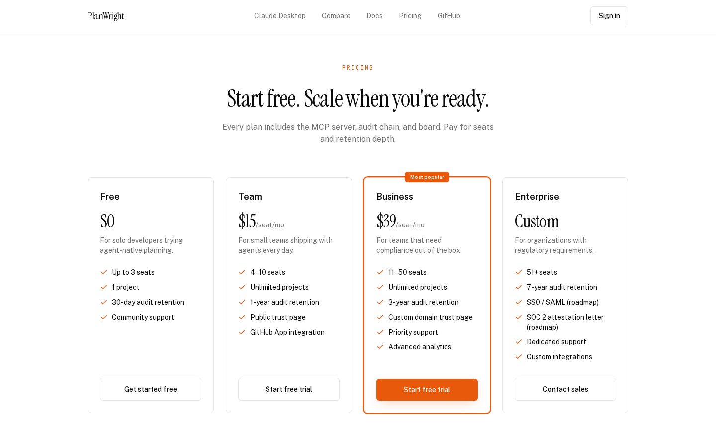 PlanWright Pricing
