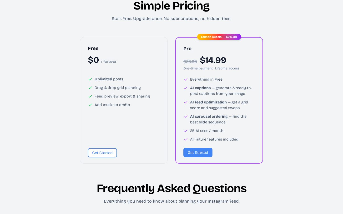 PlanYourFeed Pricing