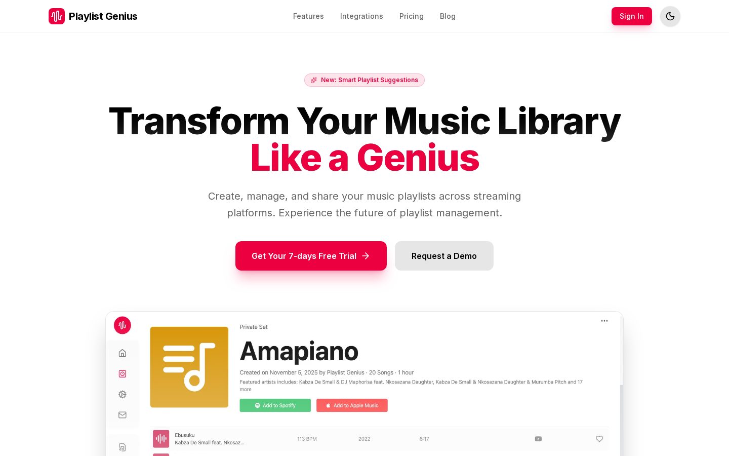 Playlist Genius AI Homepage