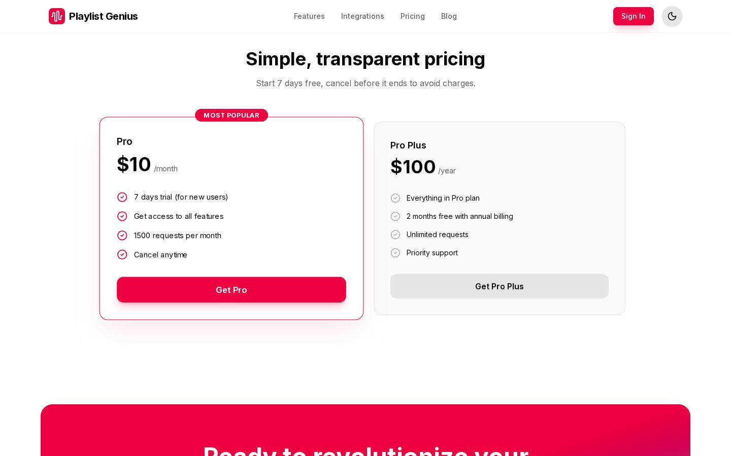 Playlist Genius AI Pricing