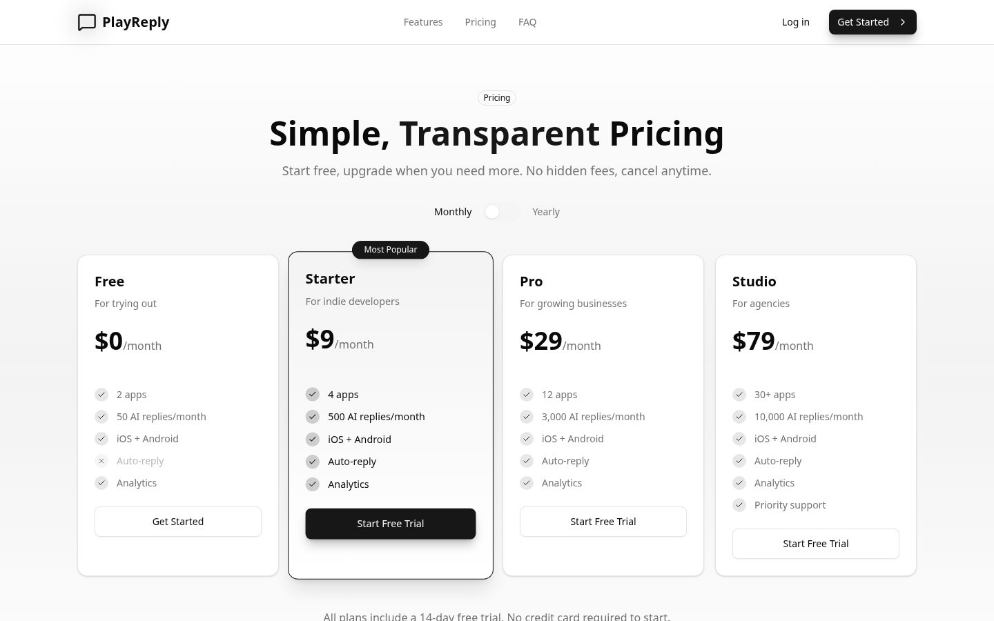 PlayReply Pricing