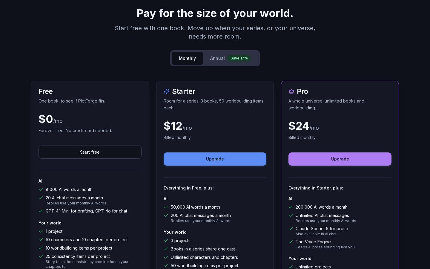 PlotForge Pricing