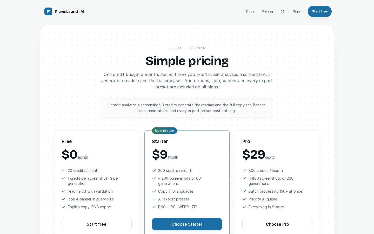 PluginLaunch AI Pricing