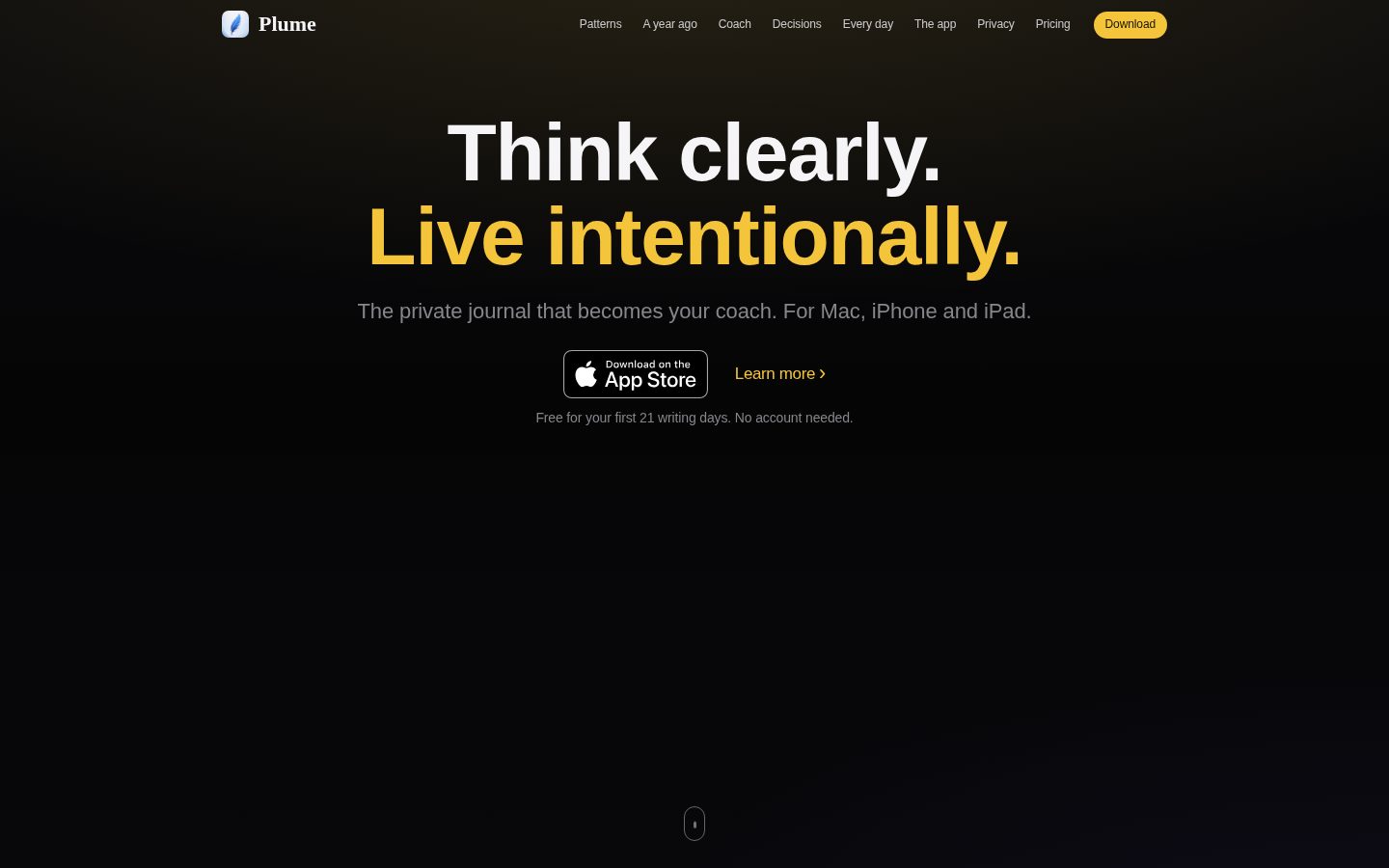 Plume Journaling Homepage