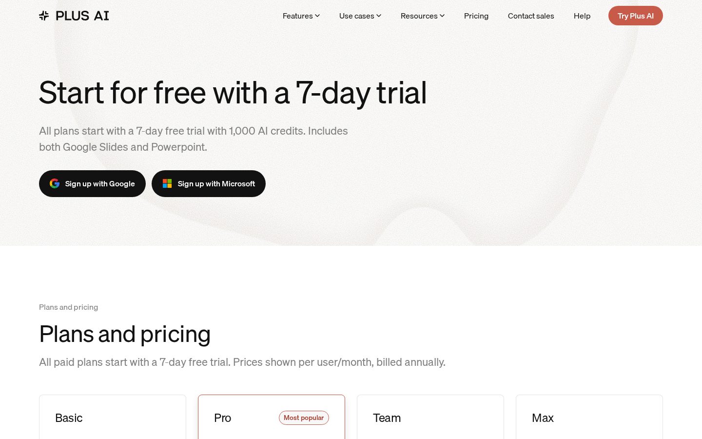 Plus AI Presentation Agent Pricing