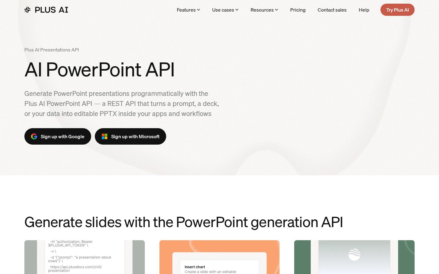 Plus AI Presentations API Homepage