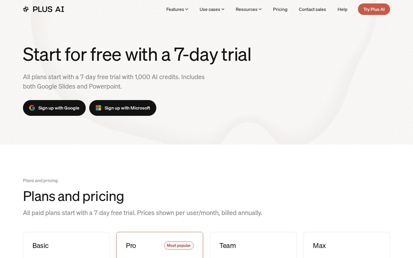 Plus AI Presentations API Pricing