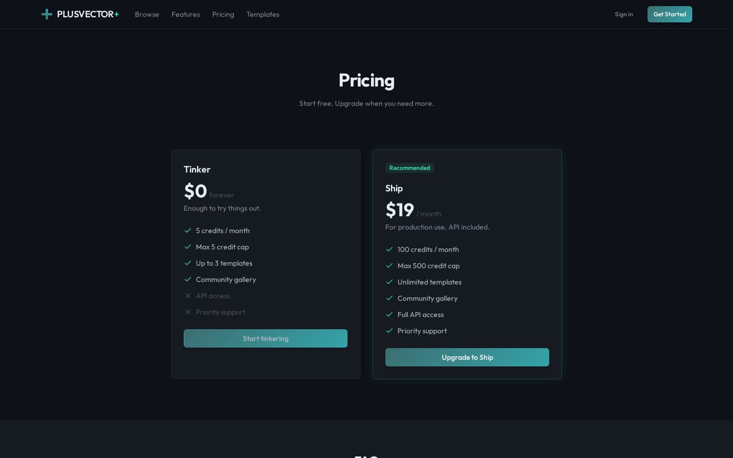 PlusVector Pricing