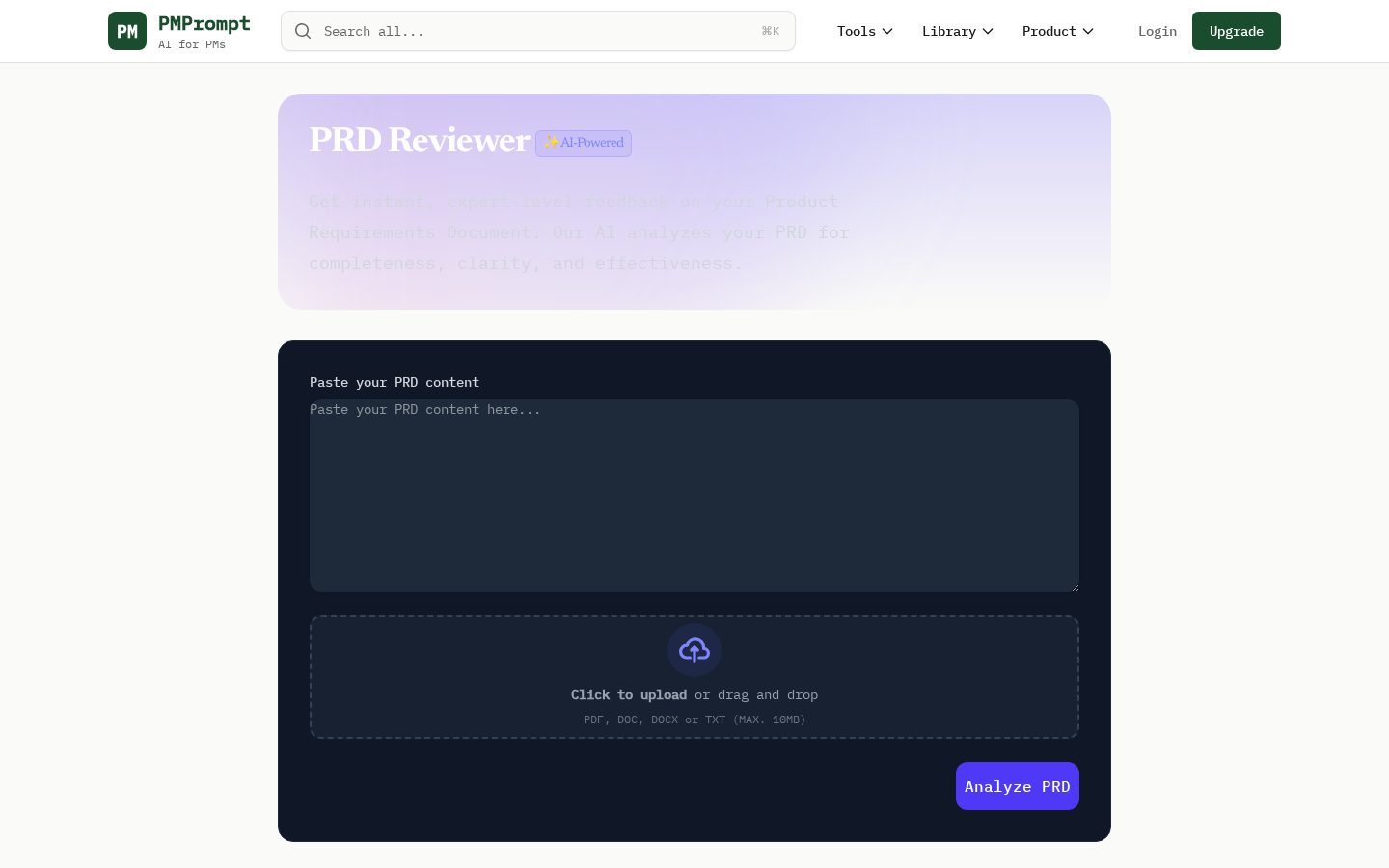 PM Prompt PRD Review Homepage
