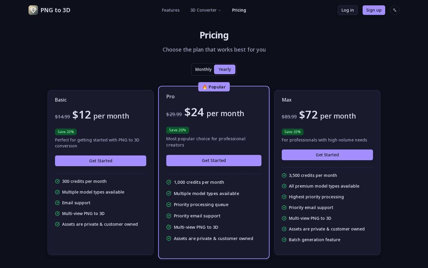 PNG to 3D Pricing
