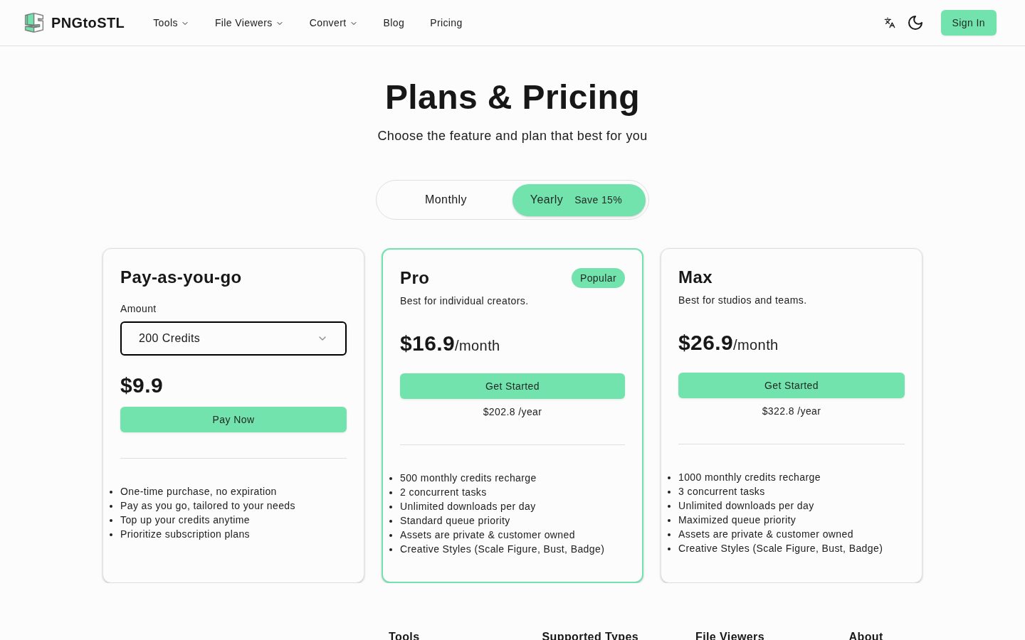 PNGtoSTL Pricing