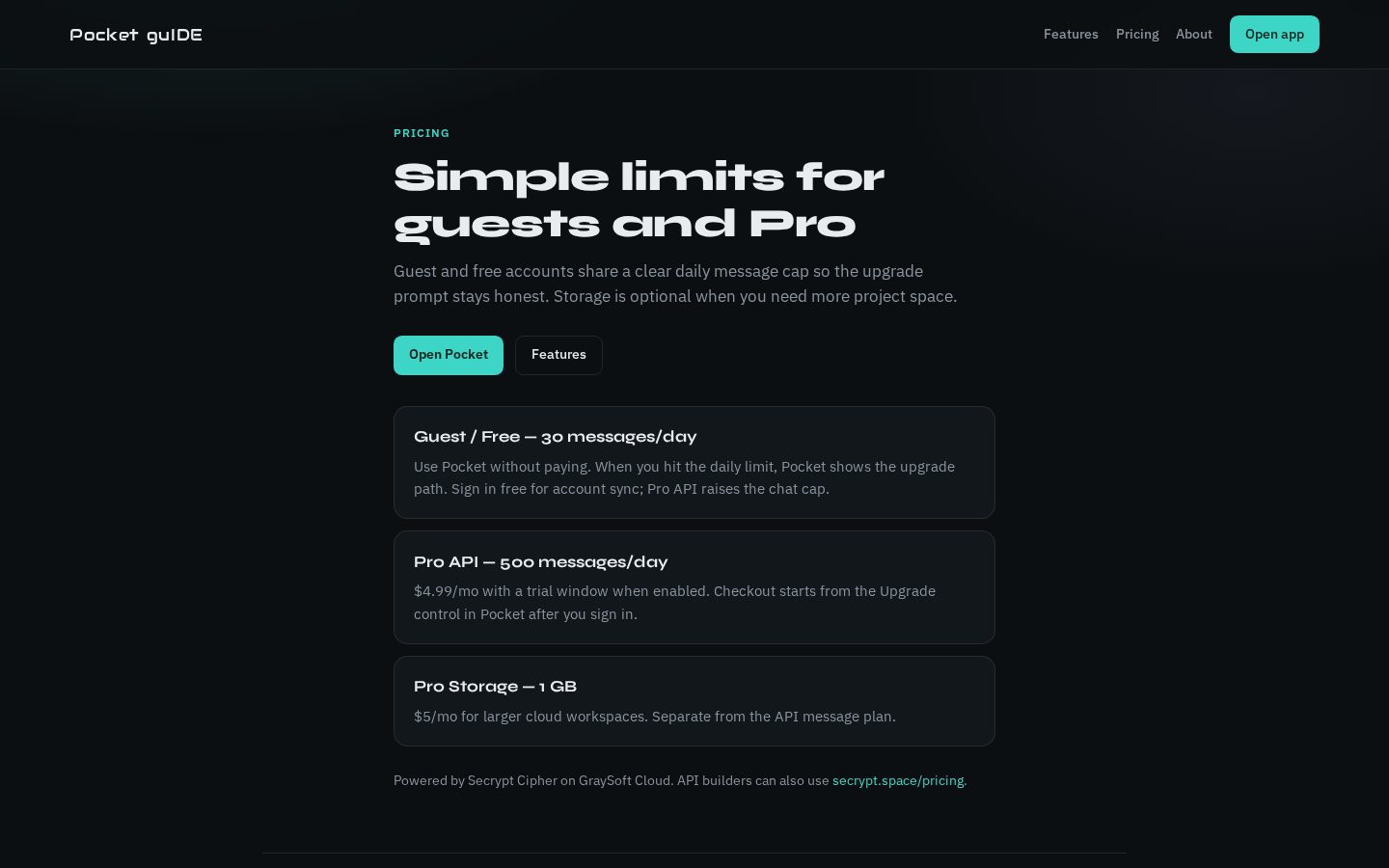 Pocket guIDE Pricing