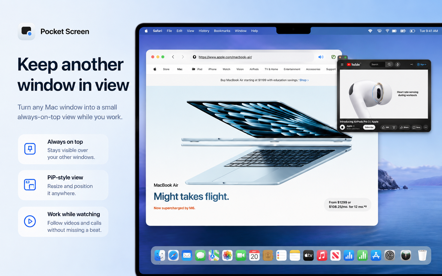Keep any Mac window visible while you work