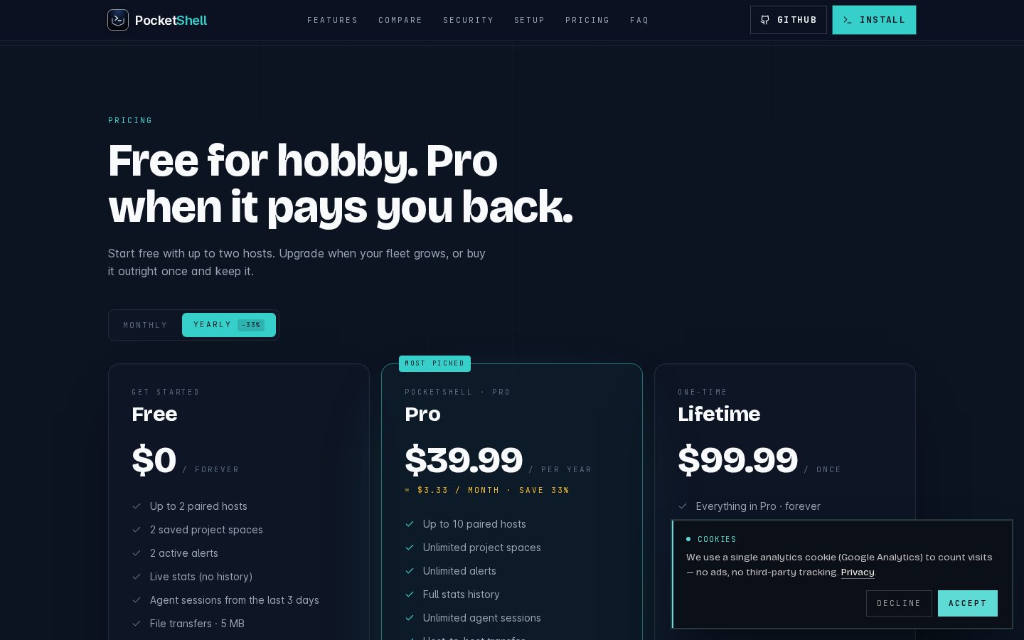 PocketShell Pricing