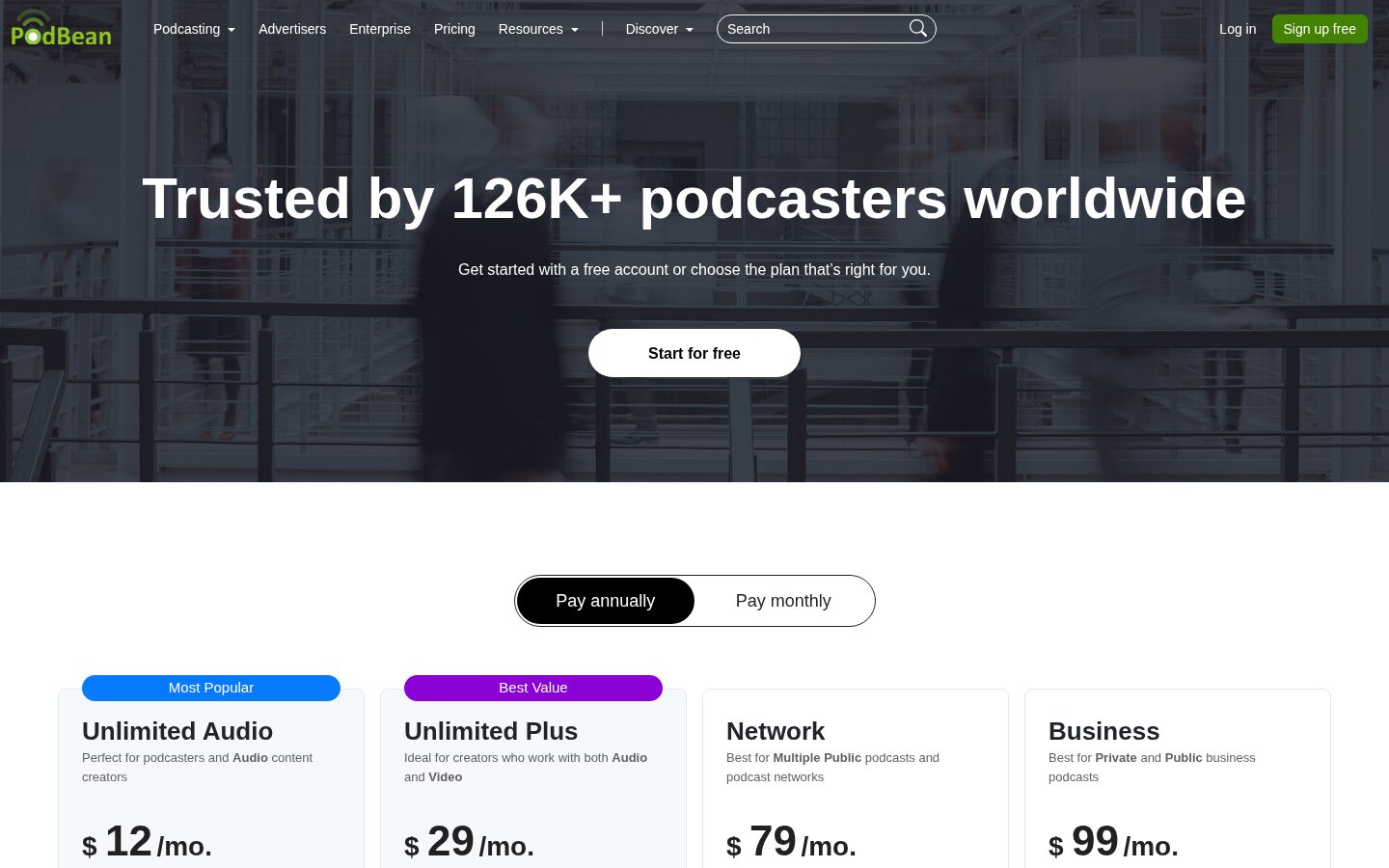 Podbean Hosting Pricing