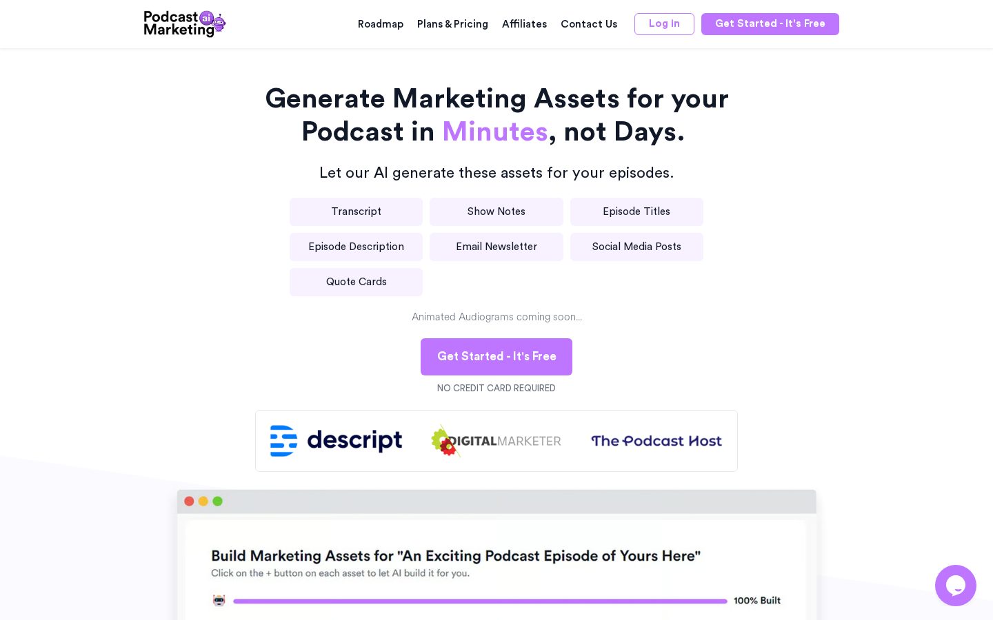 Podcast Marketing AI Homepage
