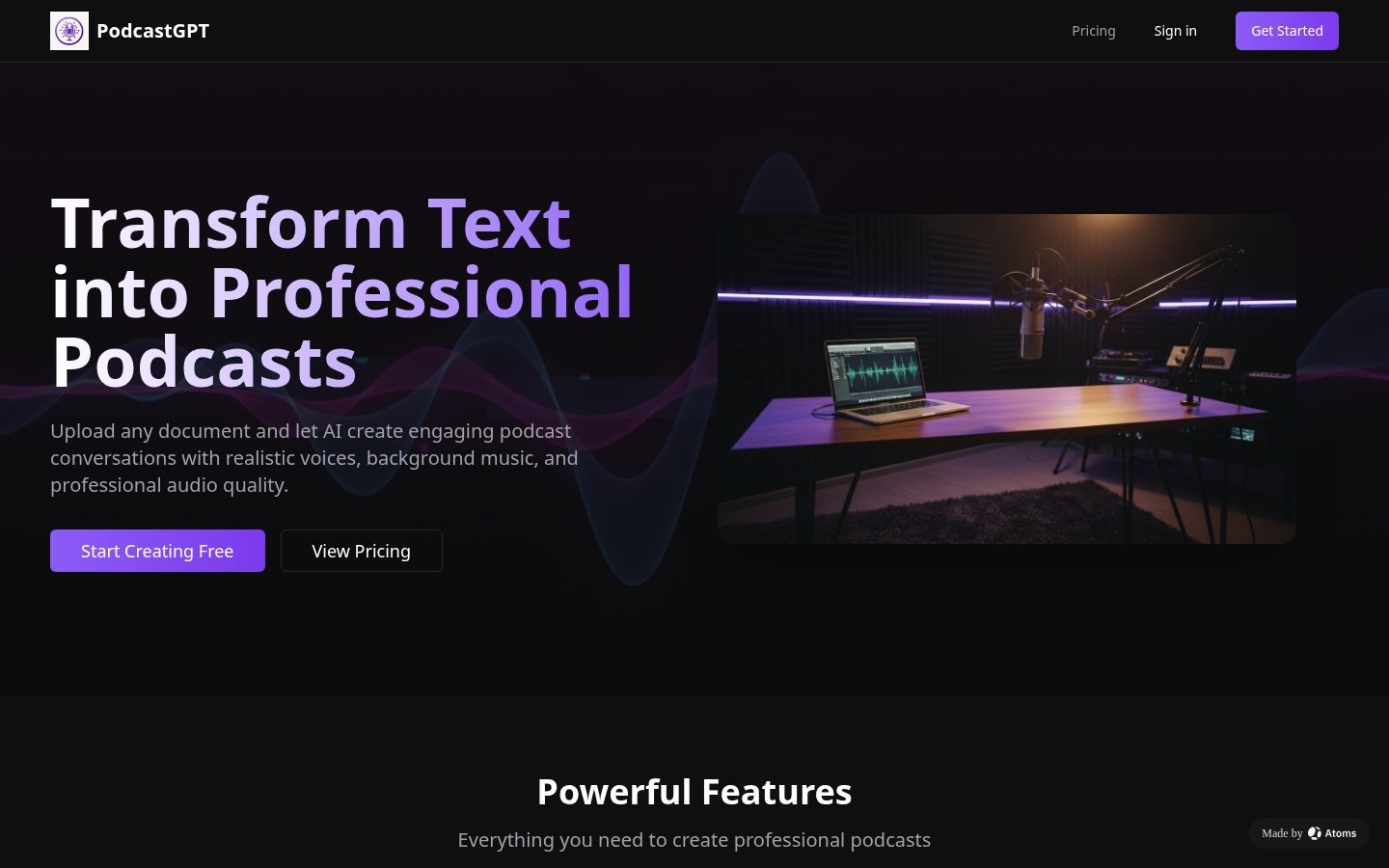 PodcastGPT Homepage