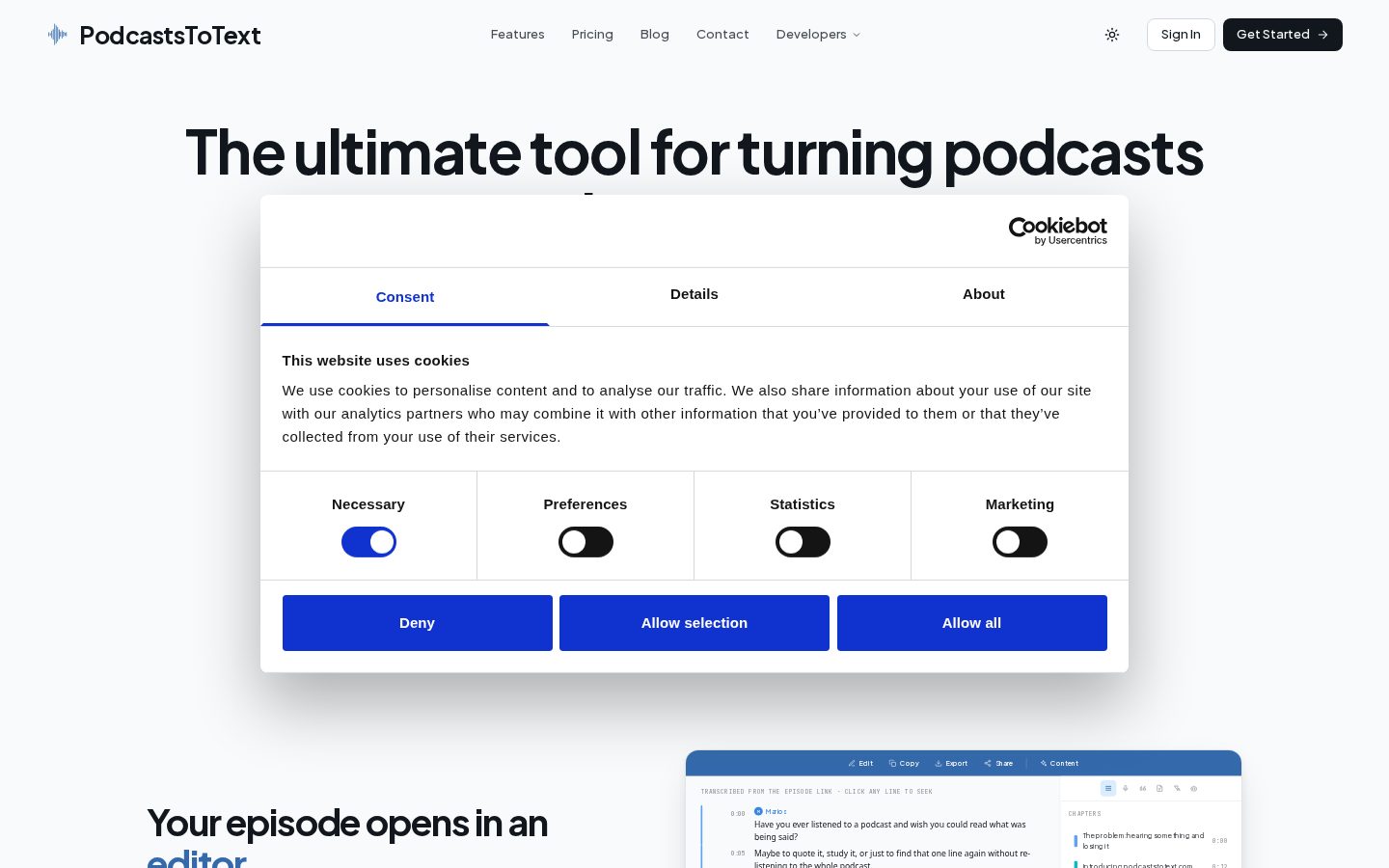 Podcasts to Text Homepage