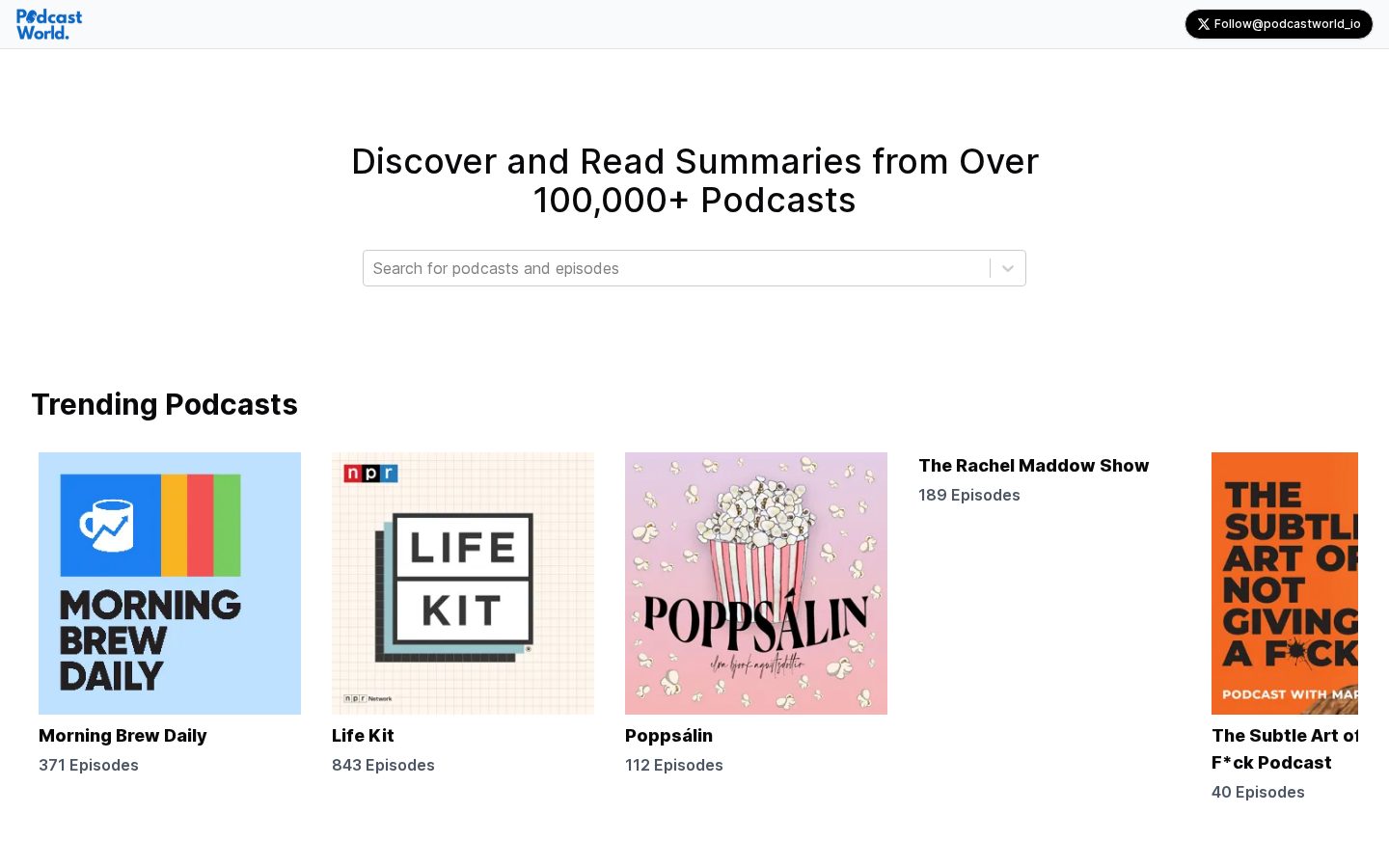 Podcastworld.io Homepage