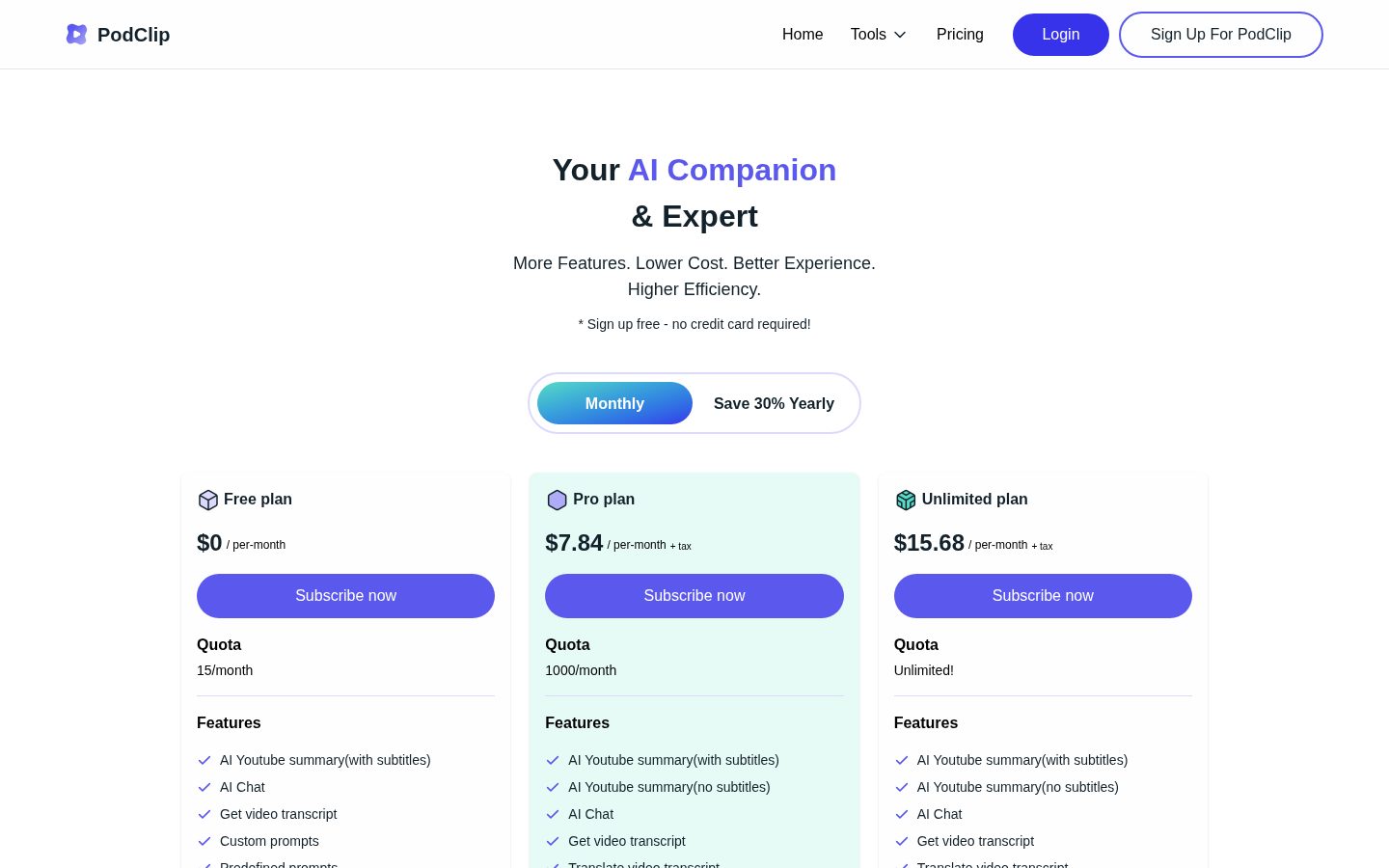 PodClip AI Pricing