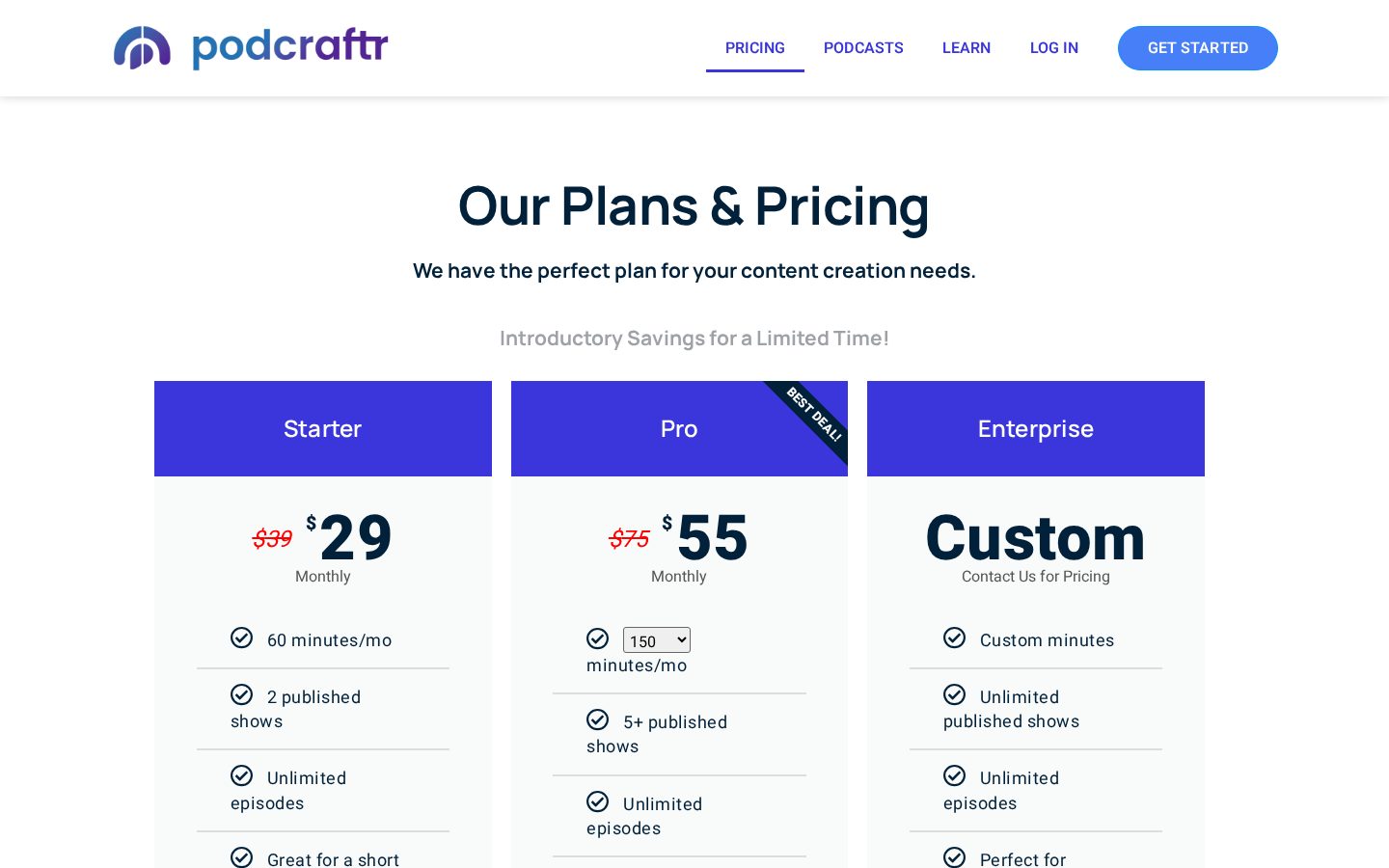 Podcraftr Pricing