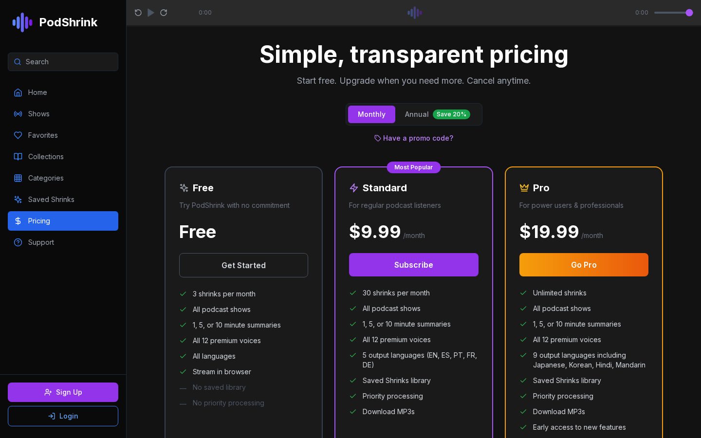 PodShrink Pricing